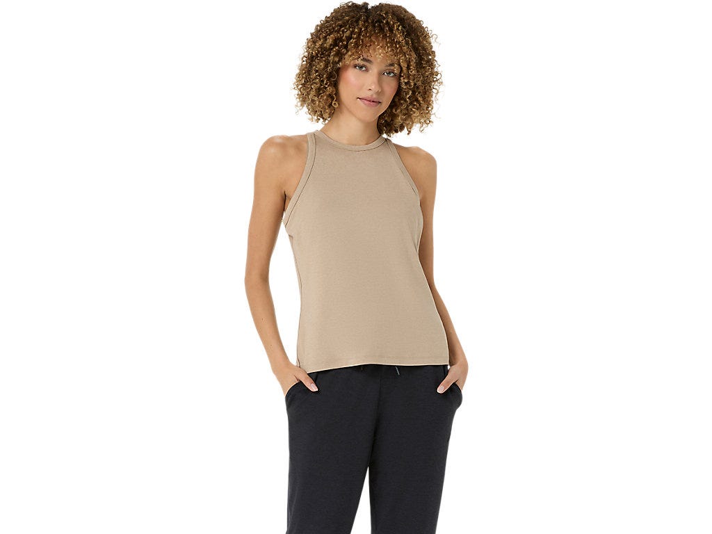 REFINED TEXTURE SLEEVELESS TOP - Greige Heather